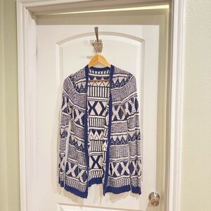 Target Blue and White Geometric Pattern Cardigan